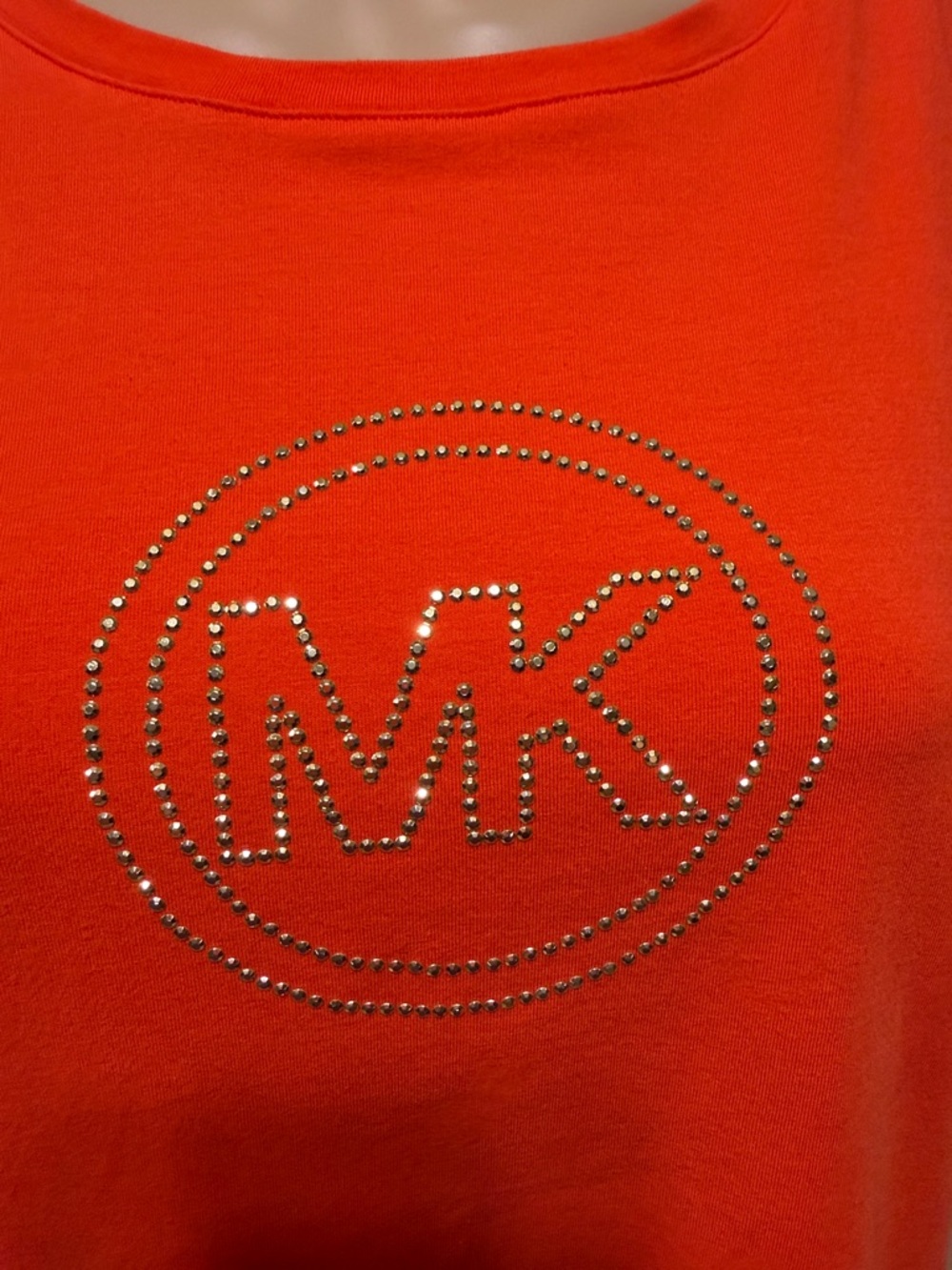 Michael Kors Bright Orange Studded MK Logo Tee, Large - Picture 4 of 7
